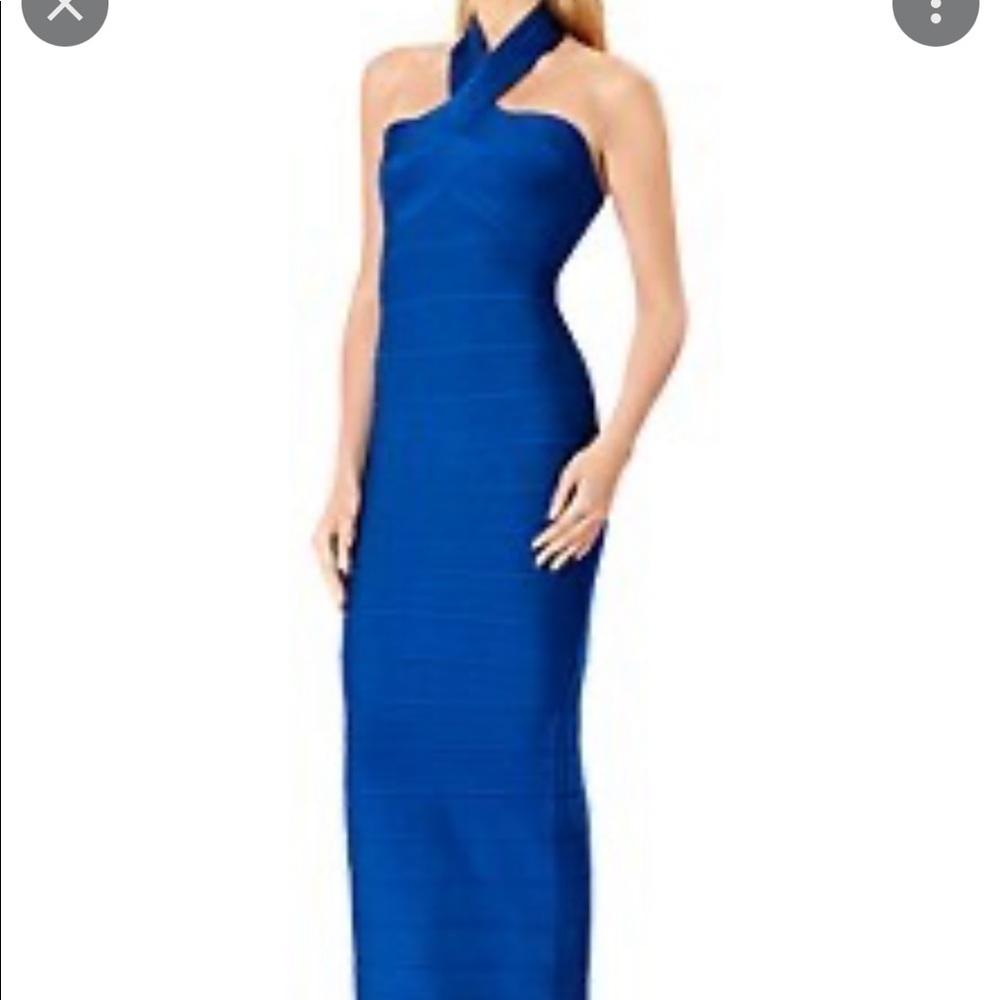 Sapphire blue Herve Leger Halter Neck Midi Gown